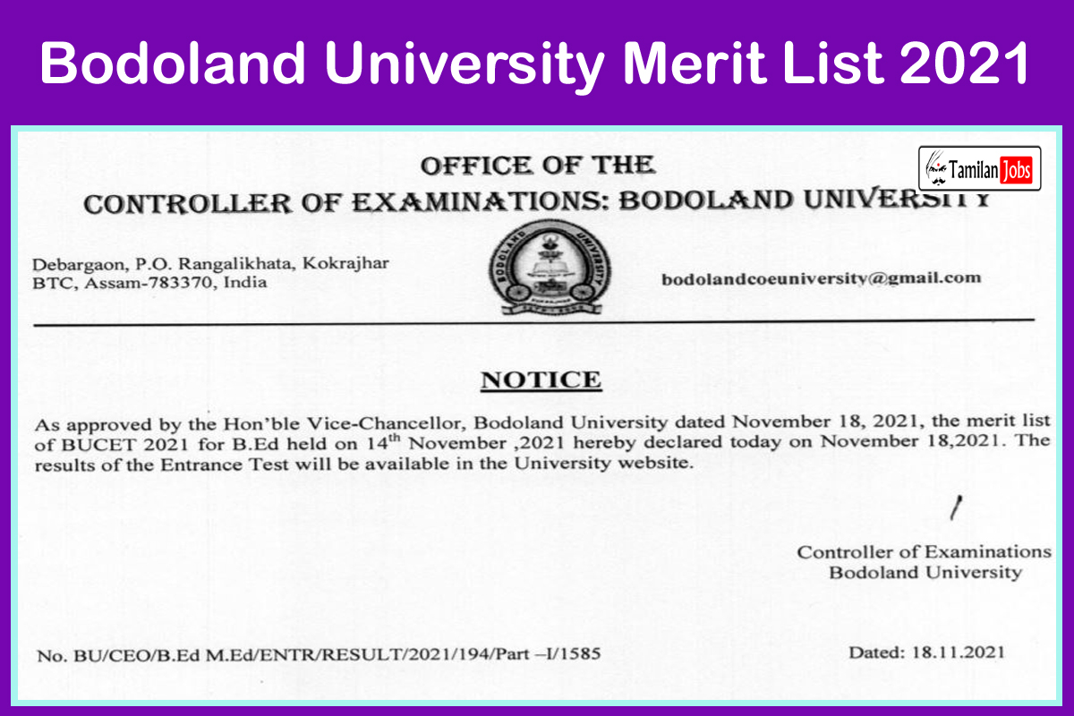 Bodoland University Merit List 2021