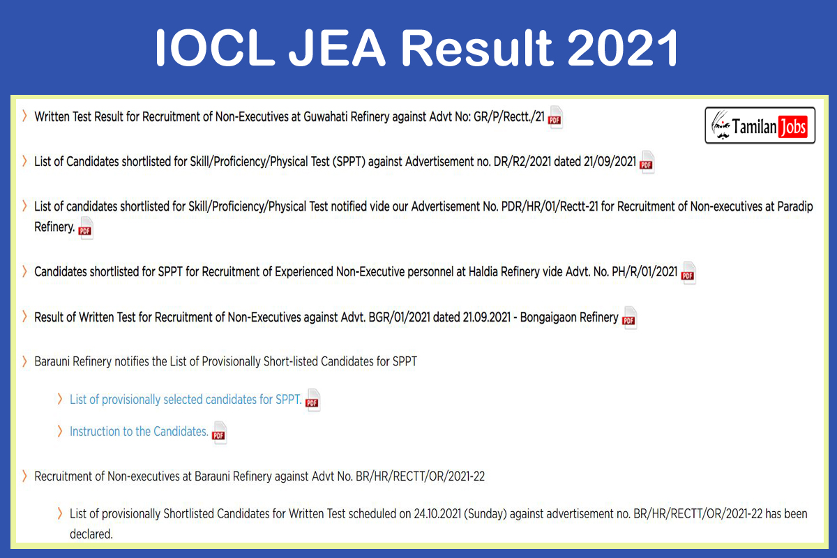 IOCL JEA Result 2021