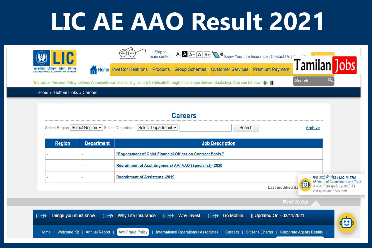 LIC AE AAO Result 2021