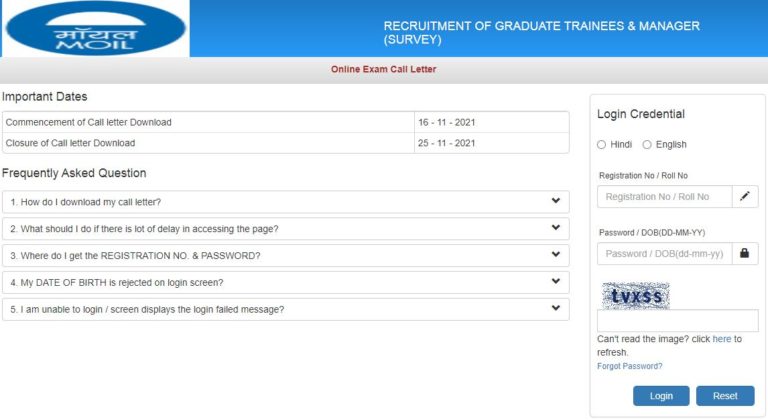 MOIL Admit Card 2021 for Graduate Trainee and Manager Post