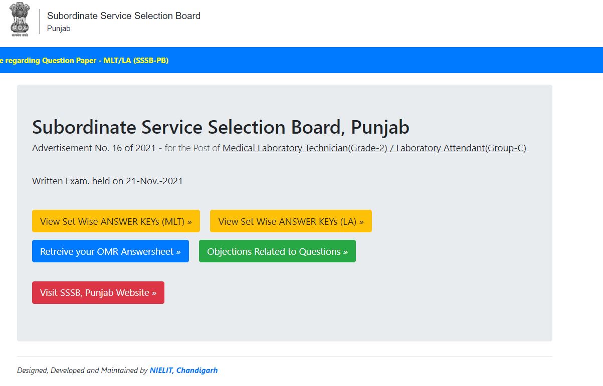 Punjab SSSB Answer Key 2021