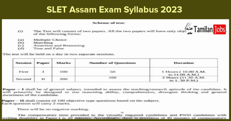 SLET Assam Exam Syllabus 2023