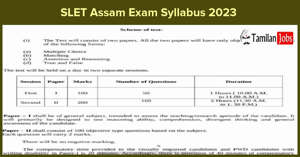 SLET Assam Exam Syllabus 2023 