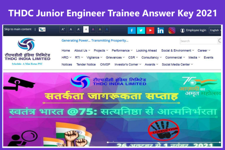 THDC Junior Engineer Trainee Answer Key 2021