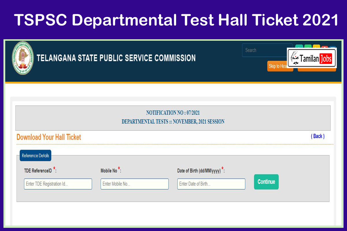 TSPSC Departmental Test Hall Ticket 2021