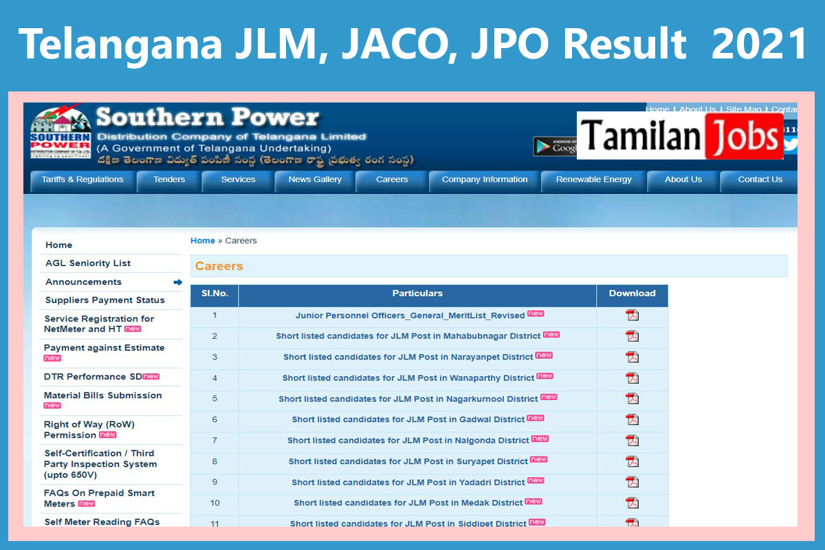 Telangana JLM, JACO, JPO Result  2021