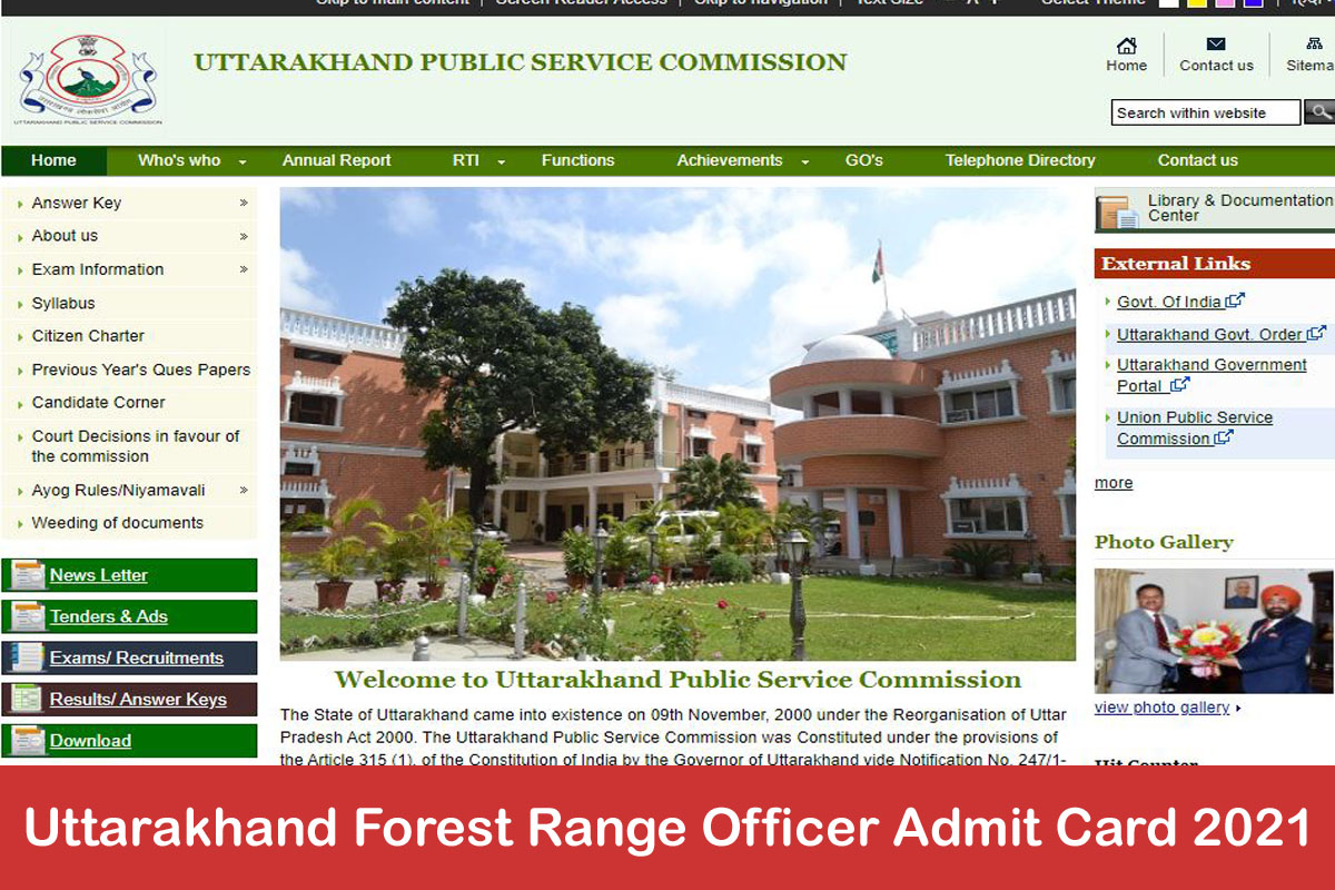 Uttarakhand Forest Range Officer Admit Card 2021