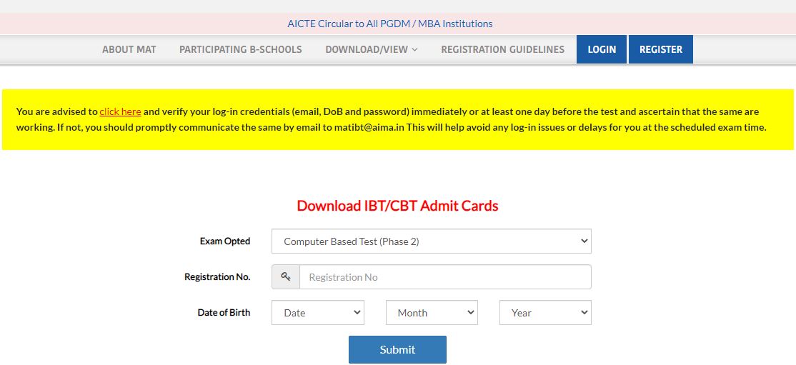 AIMA MAT CBT Admit Card 2021