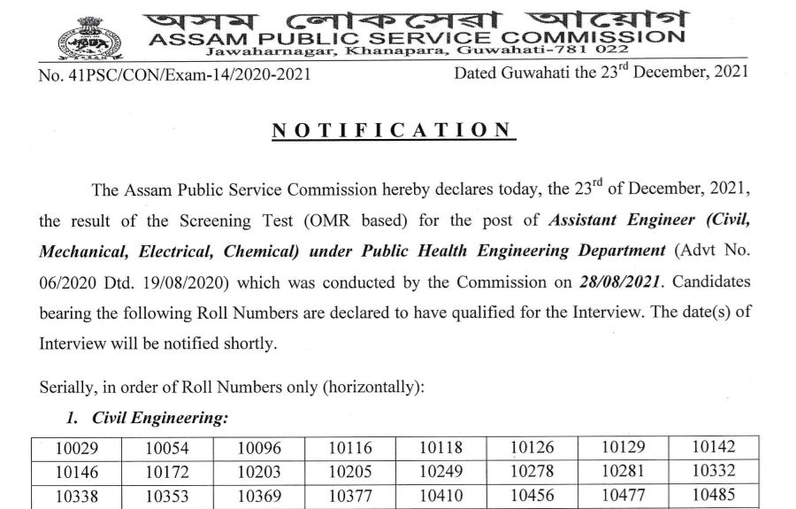 APSC AE Result 2021 