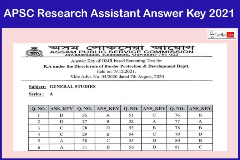 APSC Research Assistant Answer Key 2021