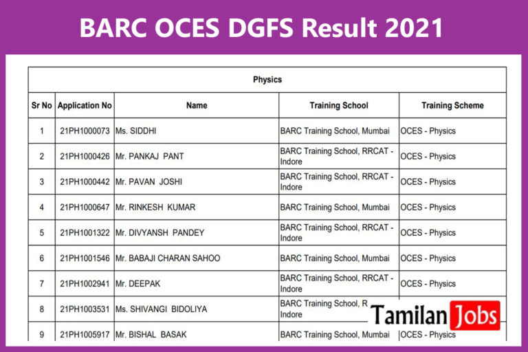 BARC OCES DGFS Result 2021