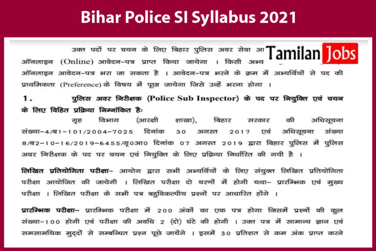 Bihar Police SI Syllabus 2021
