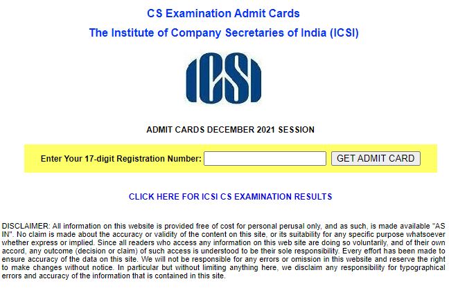 ICSI CS Executive Admit Card December 2021