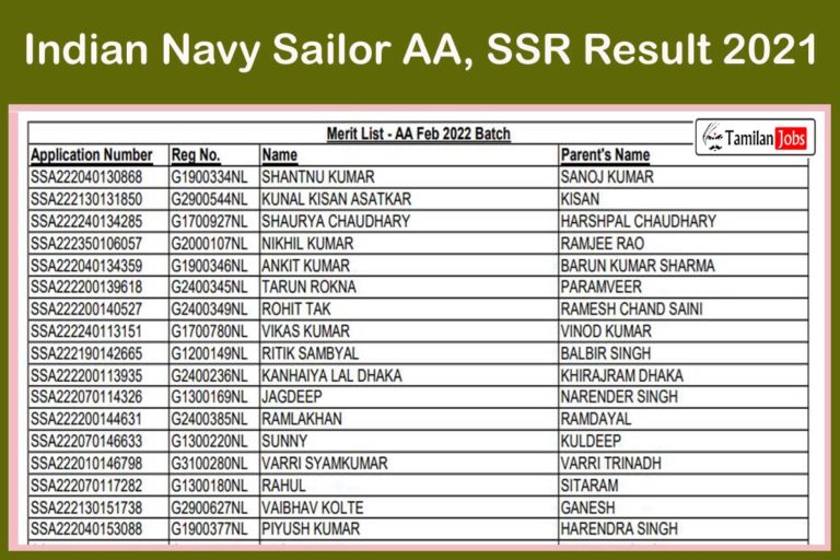 Indian Navy Sailor AA, SSR Result 2021