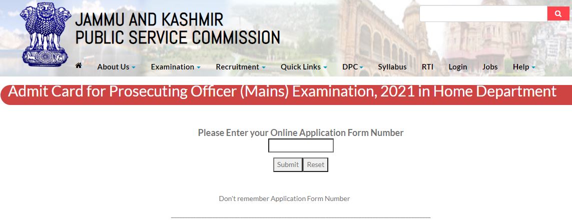 JKPSC Prosecuting Officer Mains Admit Card 2022