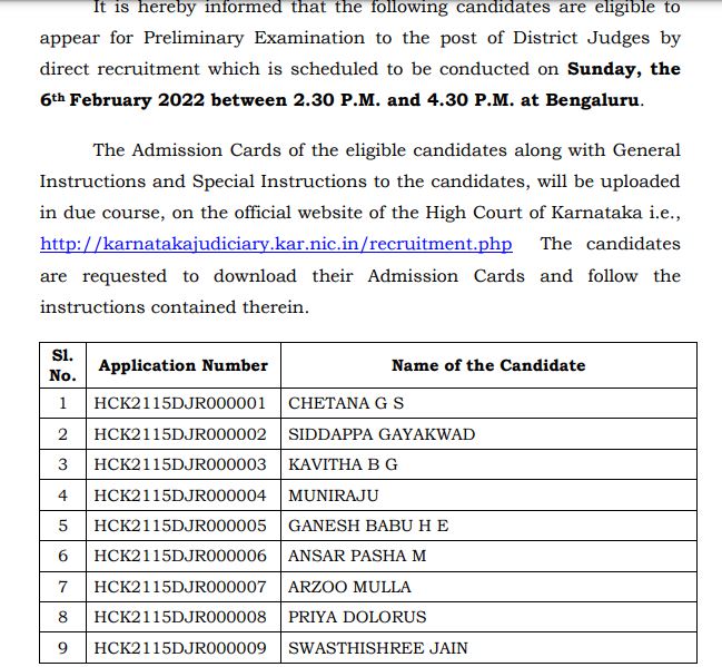 Karnataka High Court District Judge Exam Date 2022
