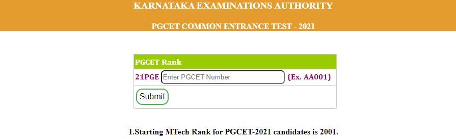 Karnataka PGCET Result 2021