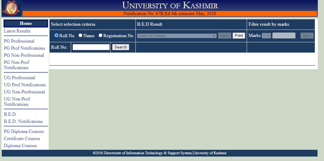 Kashmir University B.Ed. 4th Sem Results 2021