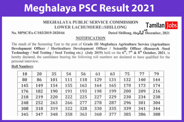 Meghalaya PSC Result 2021