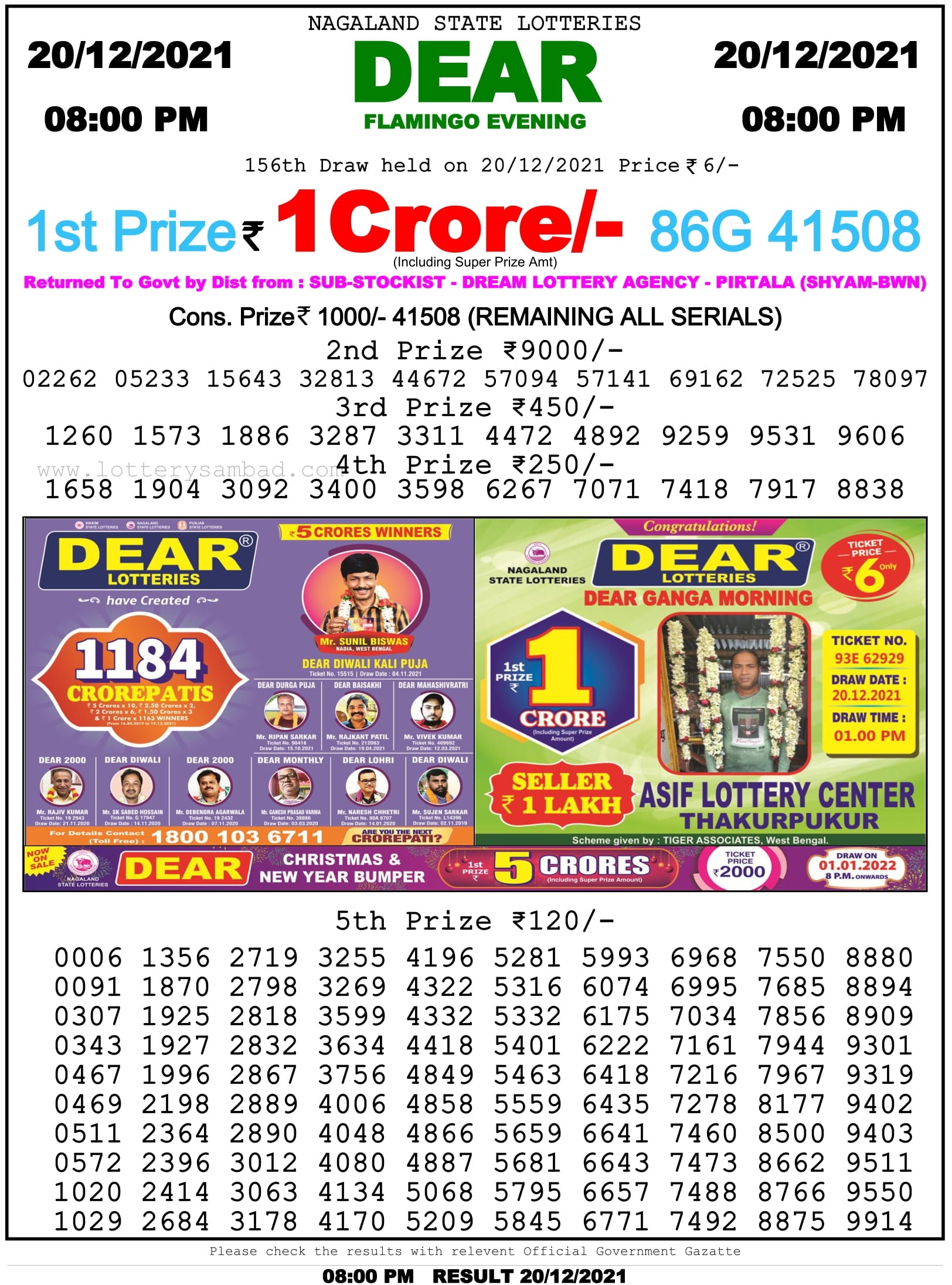 Nagaland State Lottery Sambad 8 PM Result on 20.12.2021