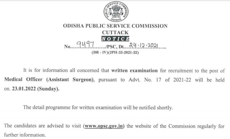 OPSC Medical Officer Exam Date 2022