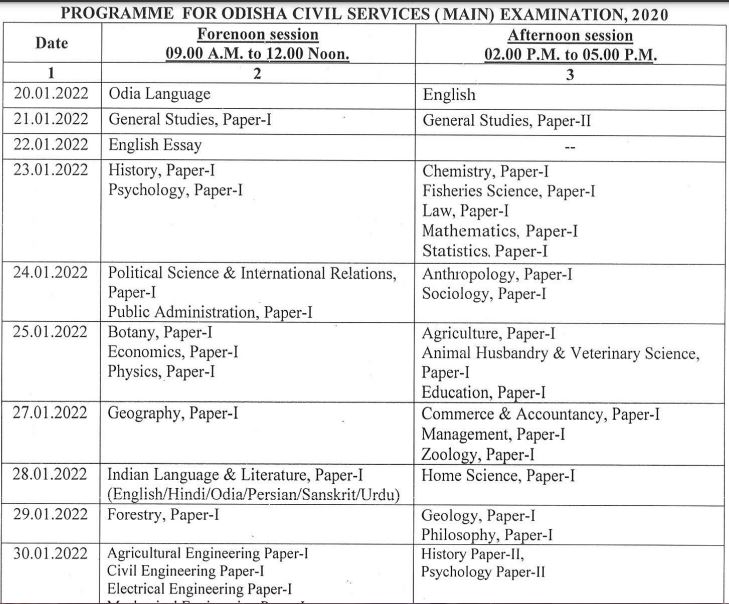 OPSC OCS Mains Exam Date 2021