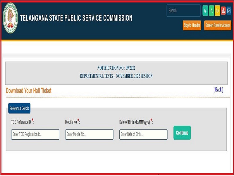 TSPSC Departmental Test Hall Ticket 2022