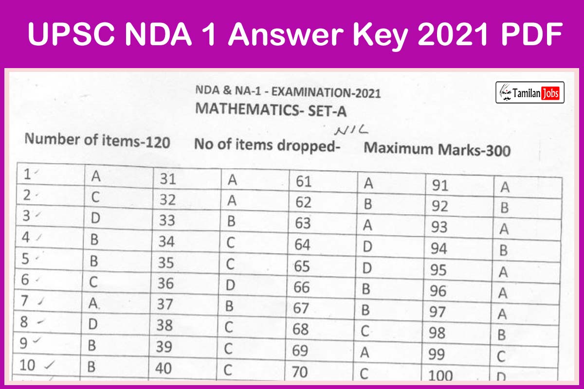 UPSC NDA 1 Answer Key 2021 PDF