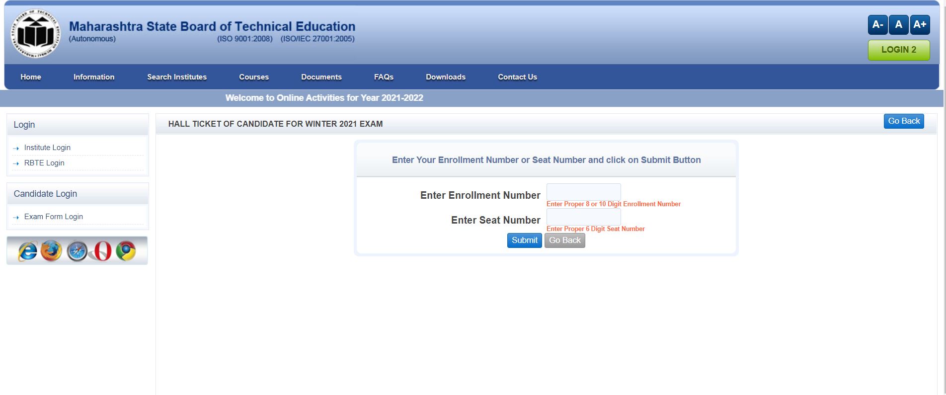 www.msbte.org.in Hall Ticket 2021