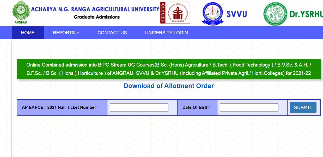 ANGRAU UG Seat Allotment 2022