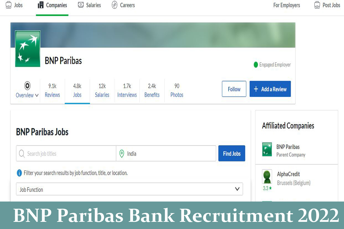 BNP Paribas Bank Recruitment 2022 Apply Online Fresher job Openings