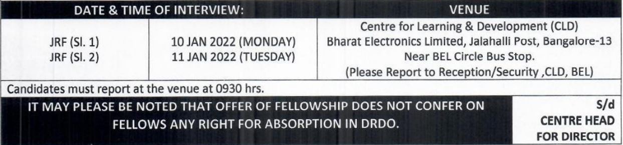 DRDO MTRDC Interview Date 2022