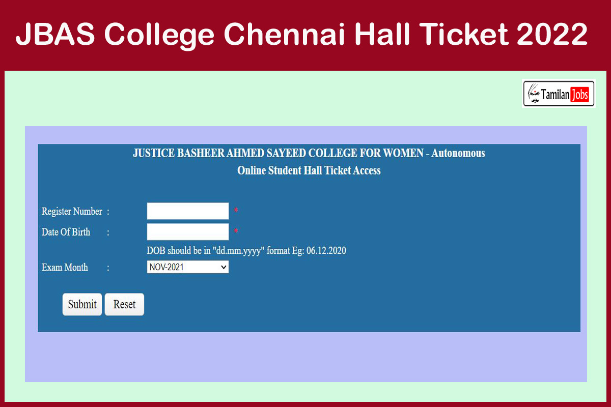 Jbas College Chennai Hall Ticket 2022 