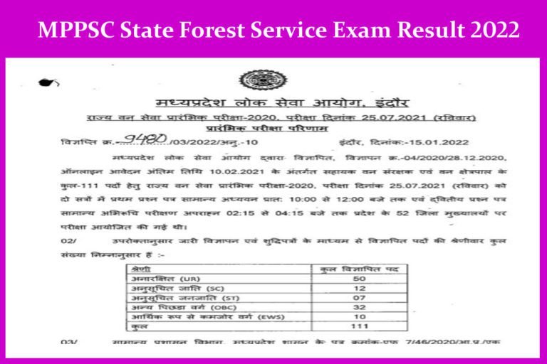 MPPSC State Forest Service Result 2022 (OUT) | Check Cut Off Marks, Merit List