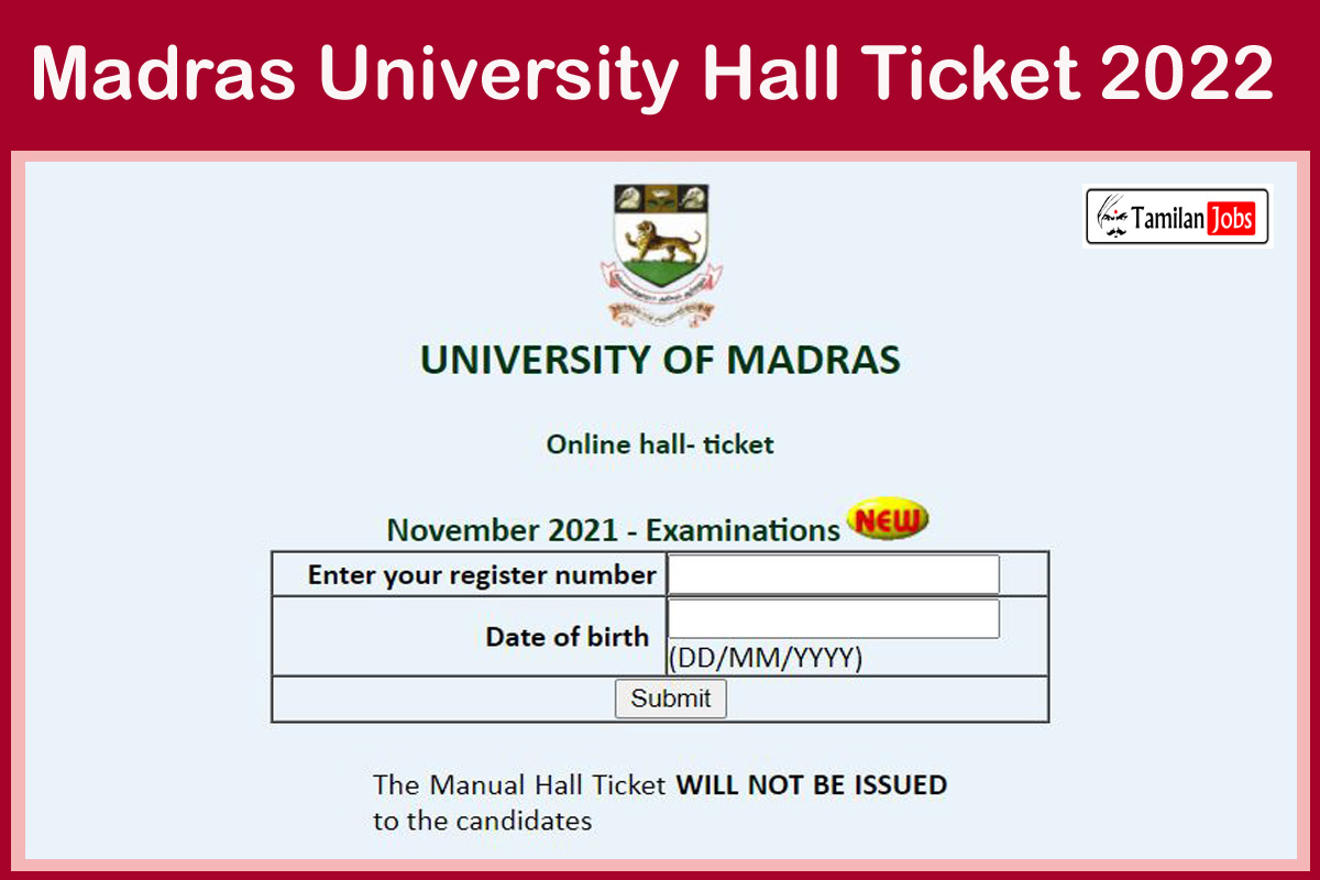 Madras University Hall Ticket 2022