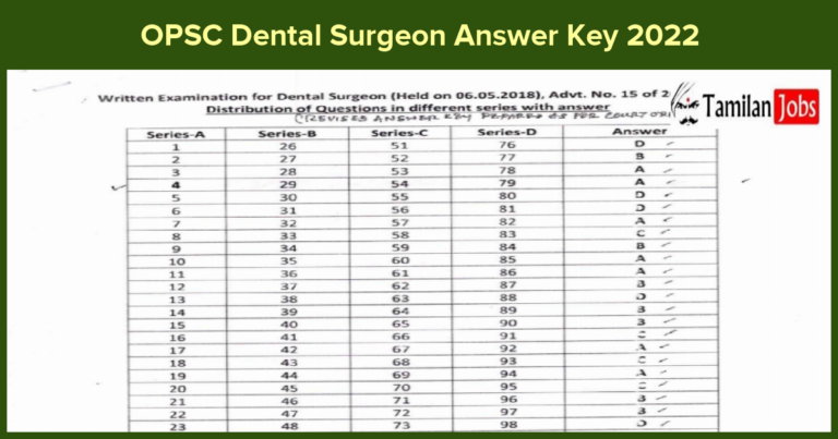 OPSC Dental Surgeon Answer Key 2022