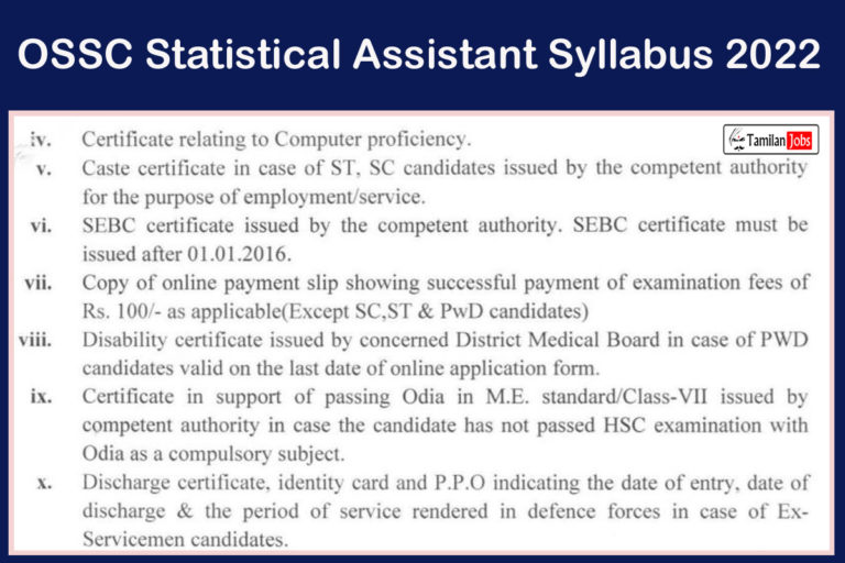 OSSC Statistical Assistant Syllabus 2022