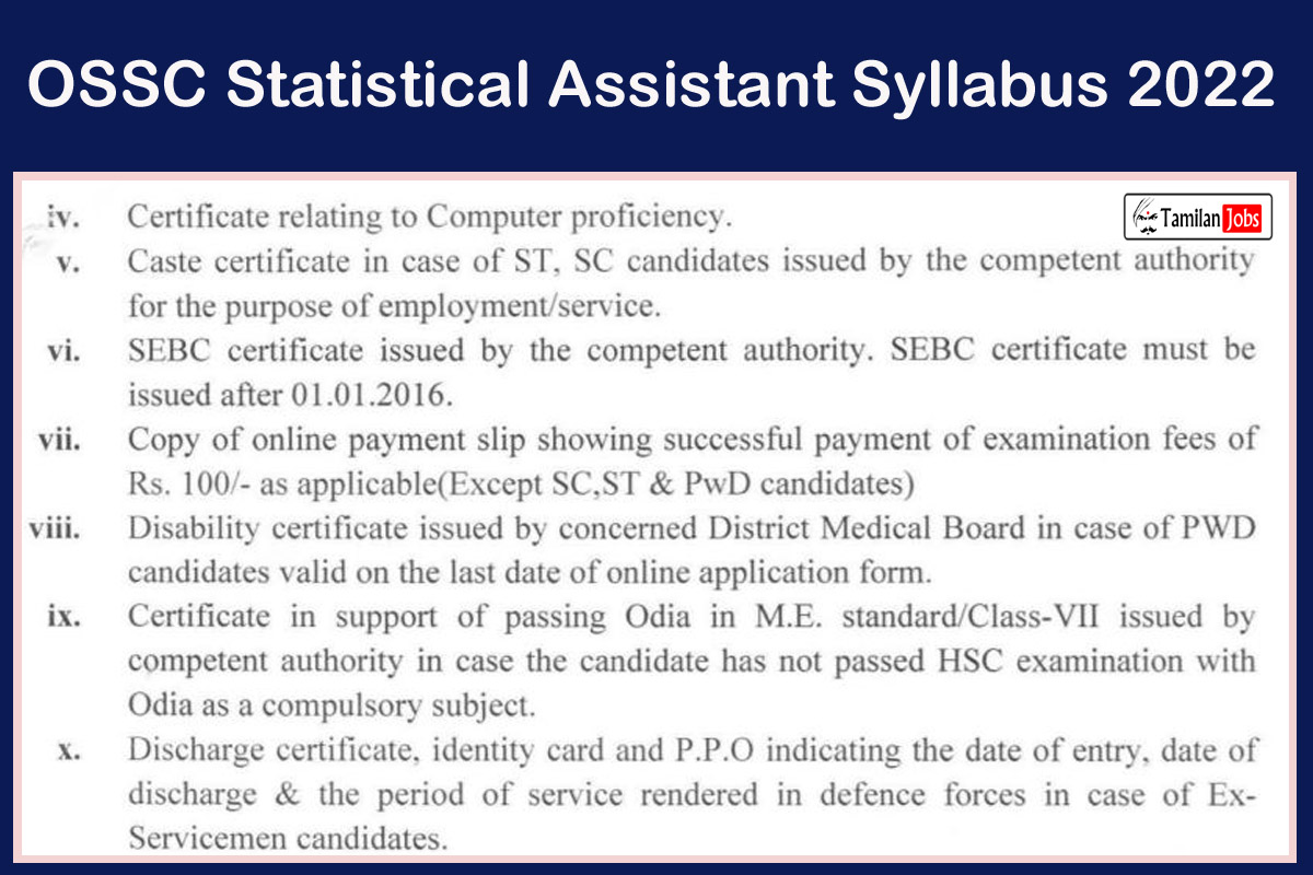 OSSC Statistical Assistant Syllabus 2022
