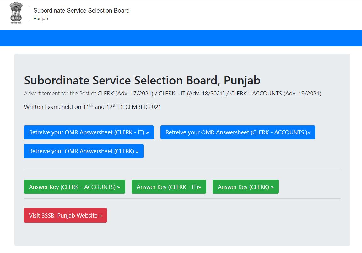 Punjab Sssb Clerk Answer Key 2022