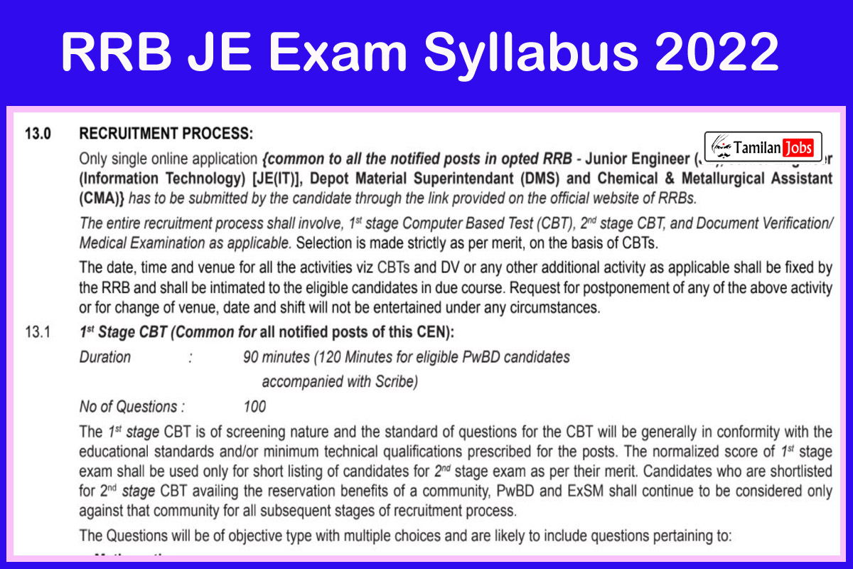 Rrb Je Exam Syllabus 2022