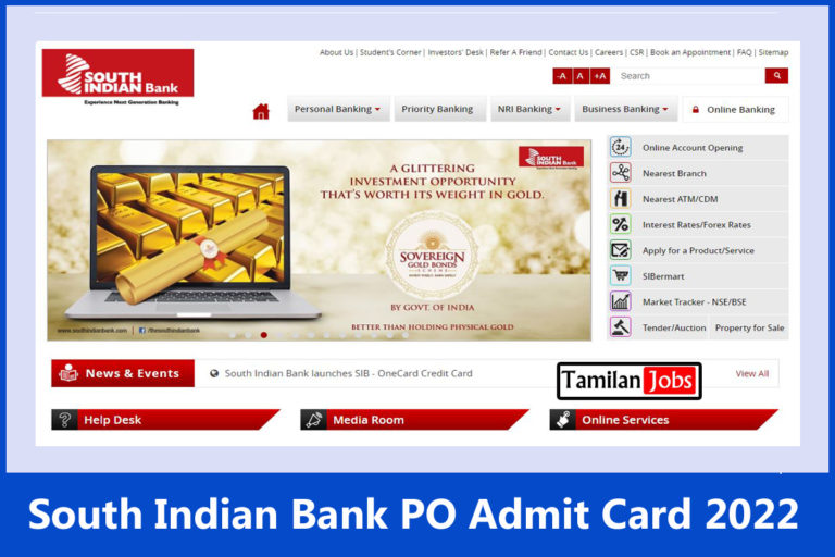 South Indian Bank PO Admit Card 2022 & Check Exam Date