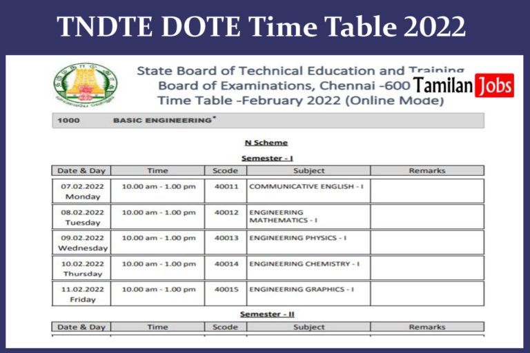 TNDTE DOTE Time Table 2022