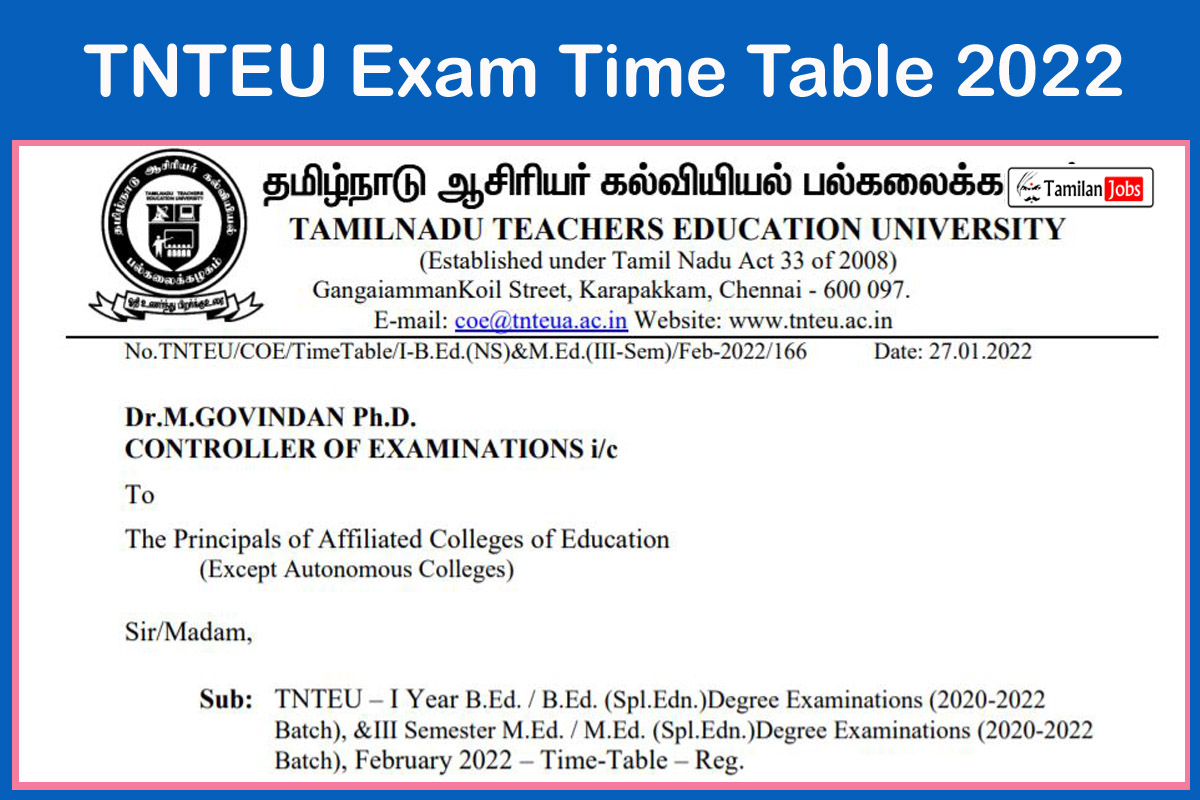 TNTEU Exam Time Table 2022