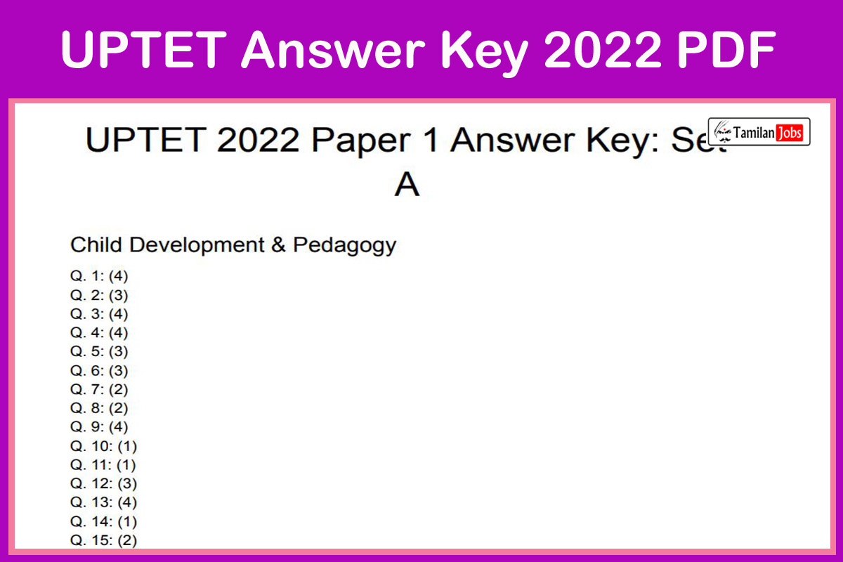 Uptet Answer Key 2022 Pdf