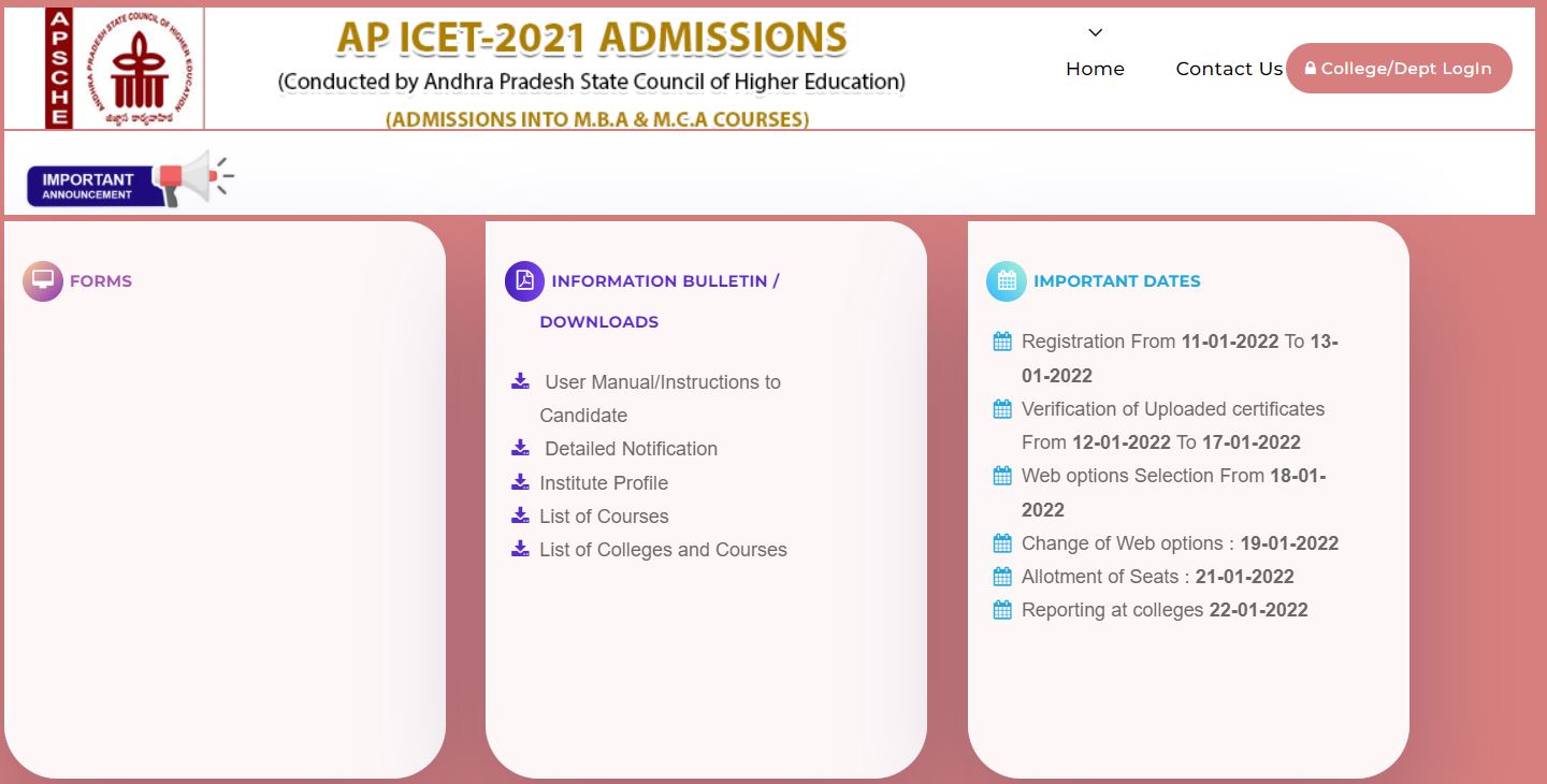 www.sche.ap.gov.in ICET Seat Allotment 2021