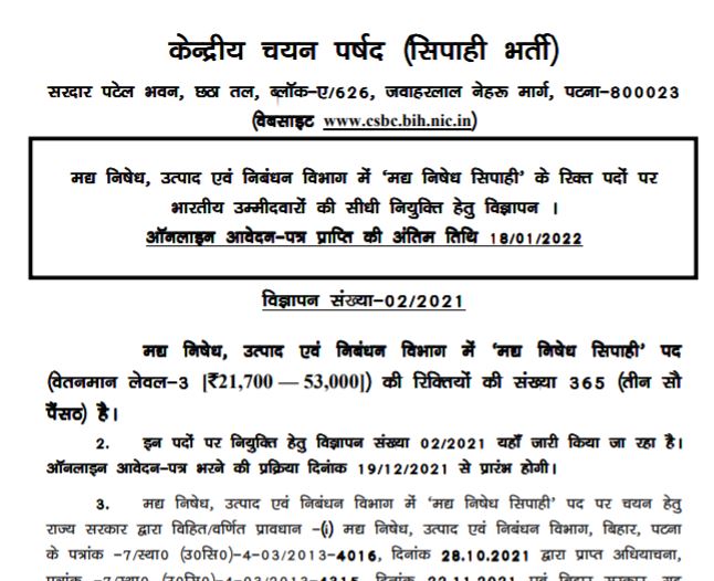 Bihar Police Prohibition Constable Syllabus 2022