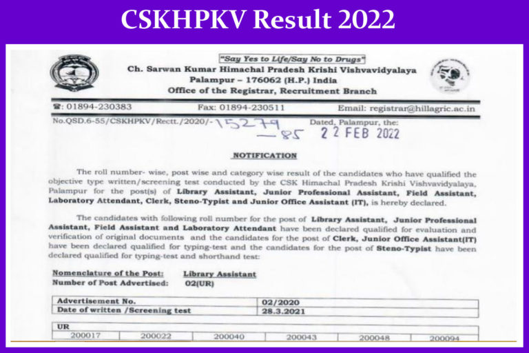 CSKHPKV Result 2022