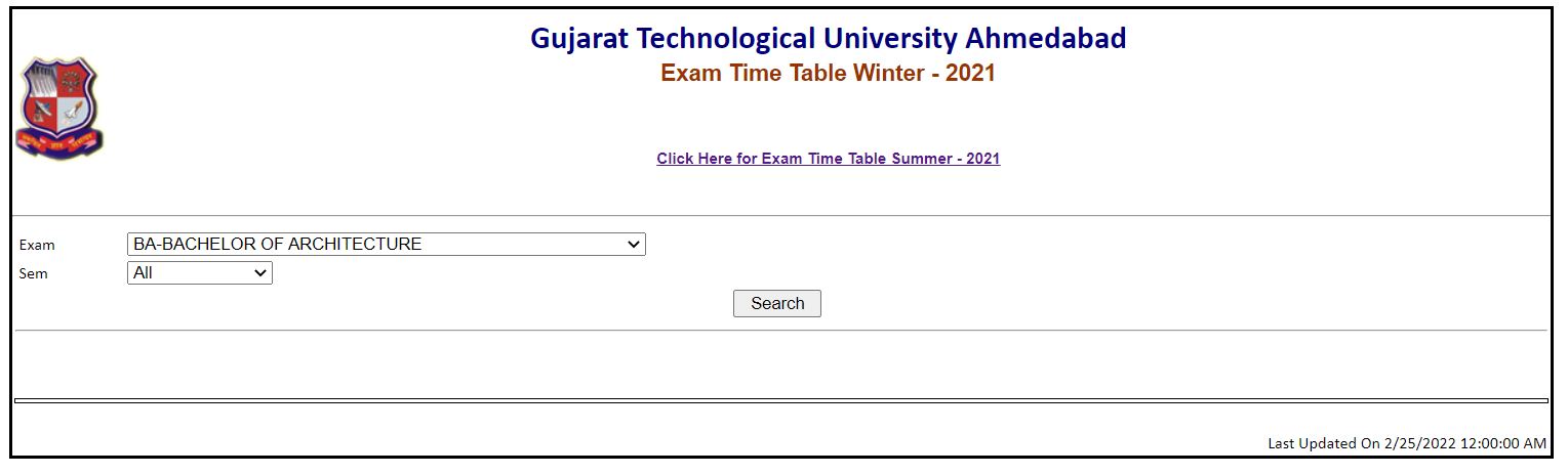 GTU 1st Semester Time Table 2022