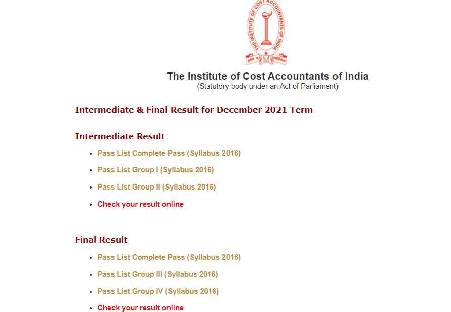 ICMAI Result 2022