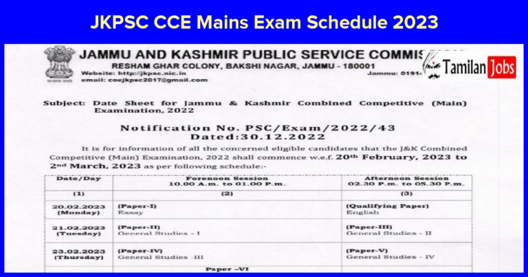 JKPSC CCE Mains Exam Schedule